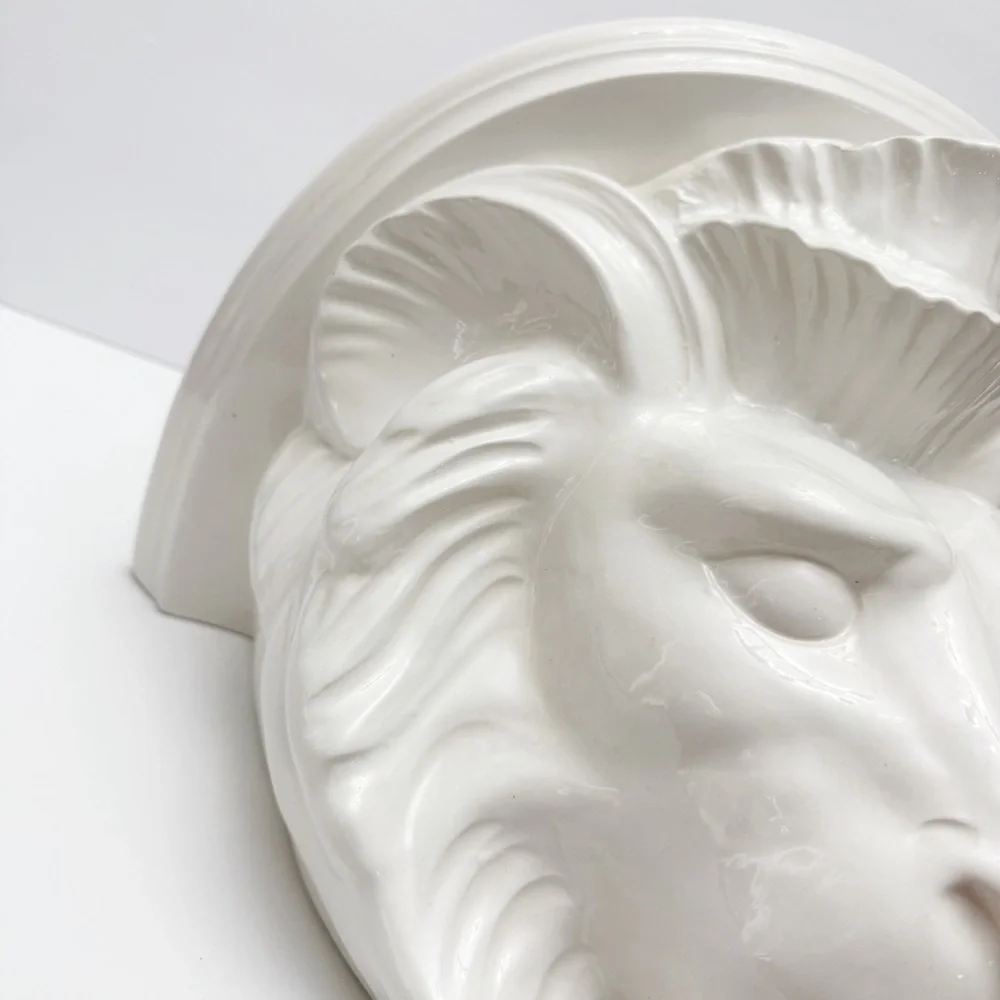 Vintage Large Lion Head White Ceramic Wall Shelf Sconce